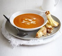 Winter tomato soup with grilled cheese sandwiches