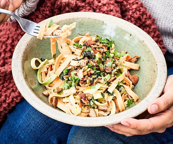 Winter veg & bacon carbonara with pangritata