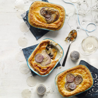 Winter veg, mushroom and red onion pies