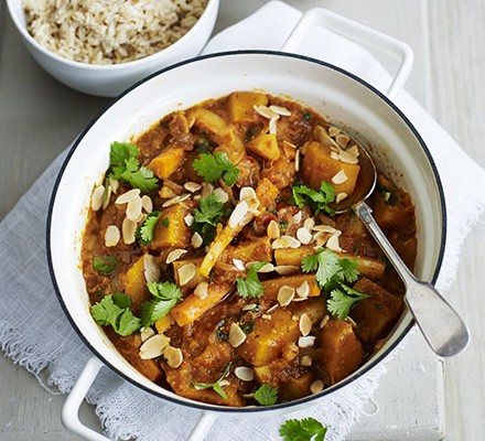 Winter vegetable curry with fruity raita