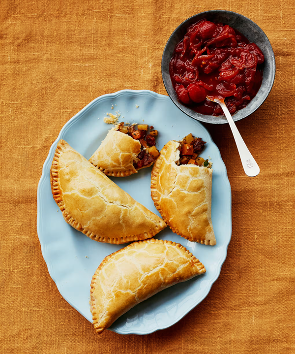 Winter vegetable empanada with spicy relish