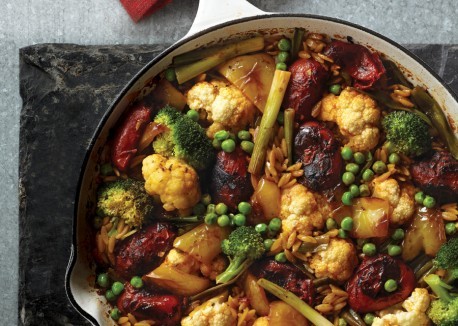 Winter vegetable medley with paella-style orzo