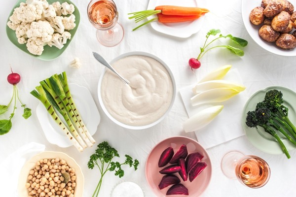 Winter vegetables with silken tofu aioli