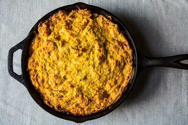 Wintry corn bread pudding