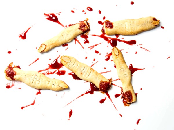 Witch finger shortbread cookies with raspberry jam