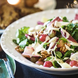 Witloof, grape and walnut salad with mustard creme dressing
