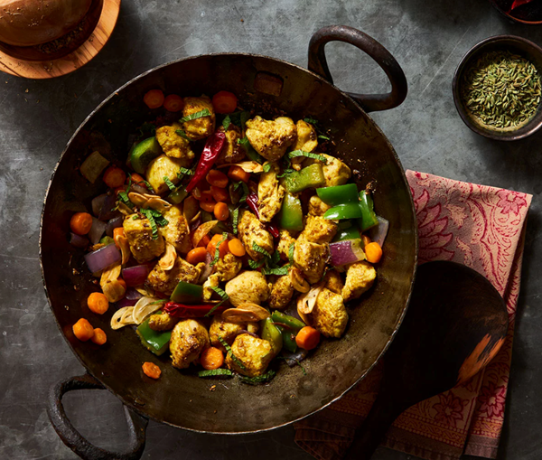 Wok-seared chicken & vegetables (Kadhai murghi)