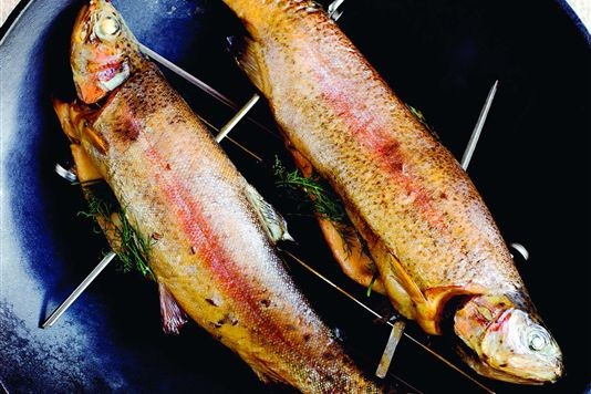 Wok-smoked trout with dill