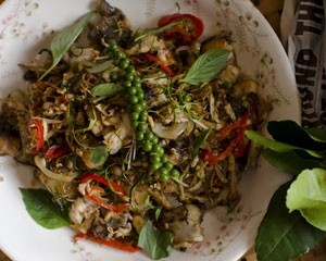 Wok-tossed catfish with galangal & green peppercorns