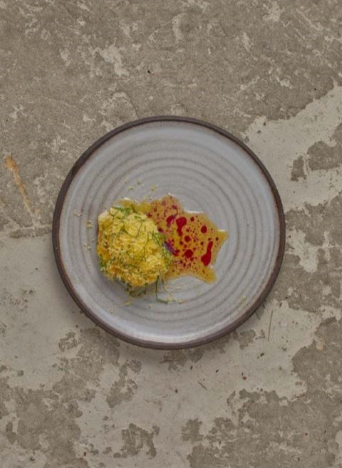 Wolffish cheeks poached in pine butter