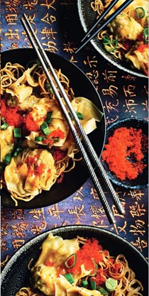 Wonton braised noodles with tobiko: the jelly fish fold