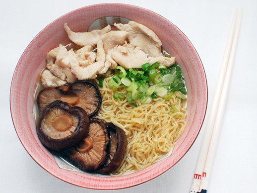 Wonton noodle soup with chicken and shiitakes