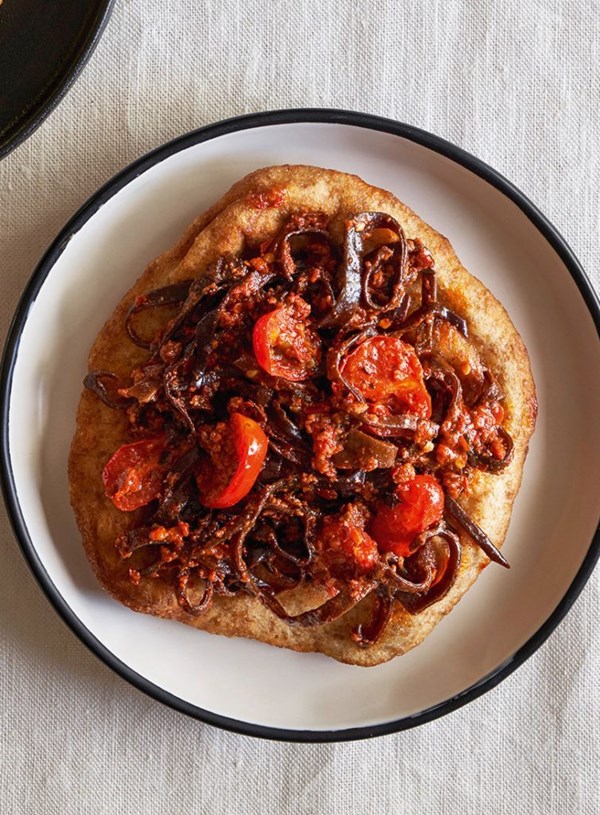Wood ear, 'nduja & cherry tomato pizza fritta