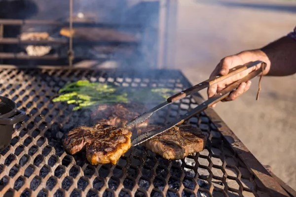 Wood-fired porterhouse steak with mushroom-shallot sauce [Five Marys Farms]