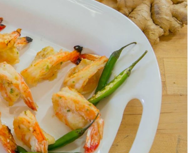 Wood-roasted butterflied shrimp