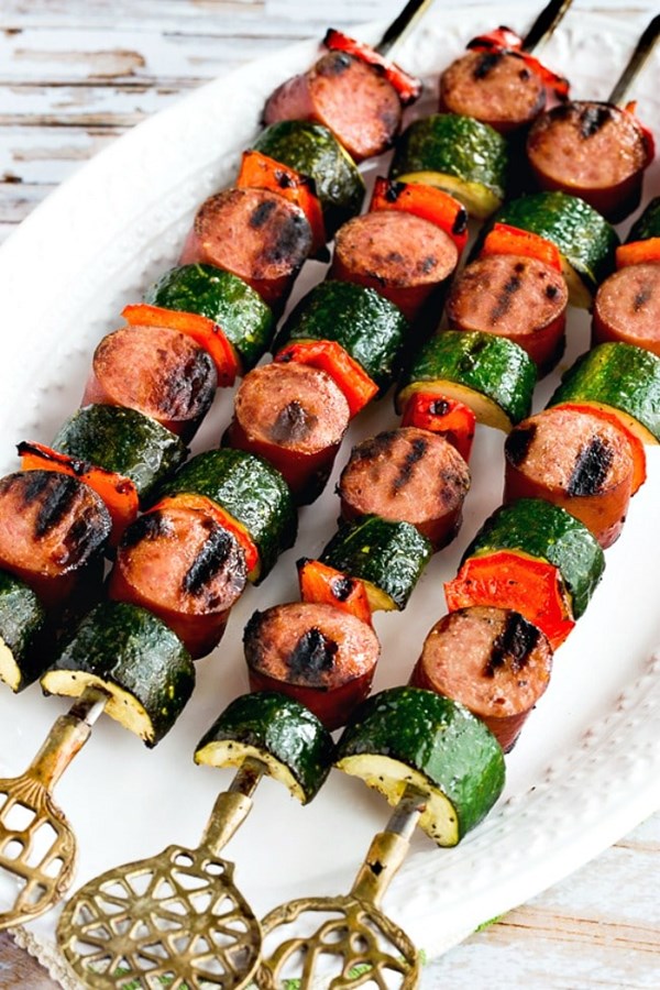 World's easiest grilled zucchini and sausage kabobs