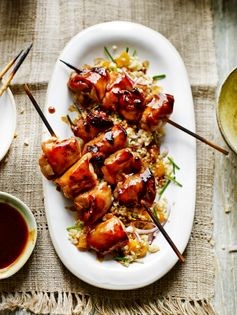 Yakitori chicken with apricot bulgar wheat