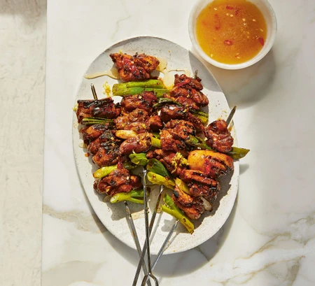 Yakitori with citrussy hot honey