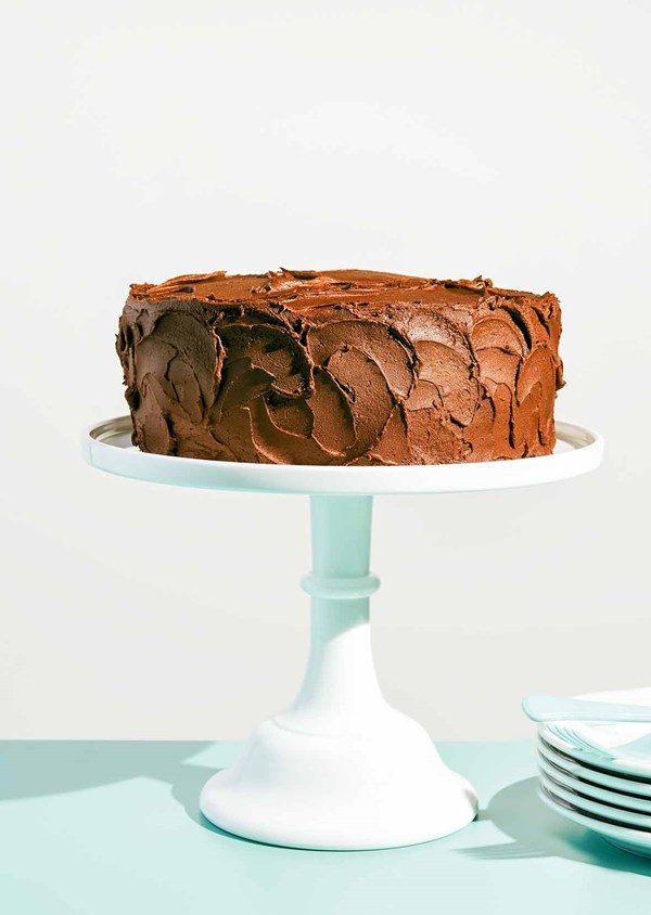 Yellow cake with chocolate frosting
