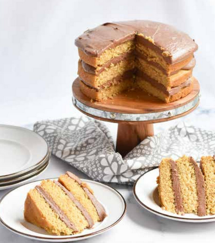 Yellow celebration cake with fudge frosting