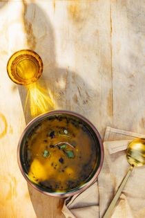 Yellow curry pumpkin rice soup
