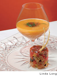 Yellow gazpacho and ratatouille