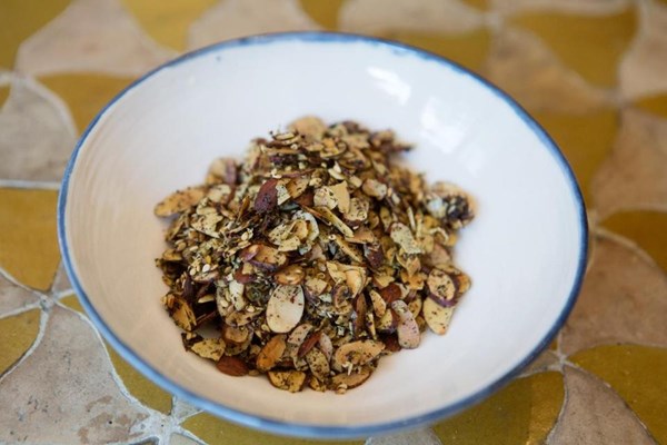Yellow split peas with za'atar spiced almonds