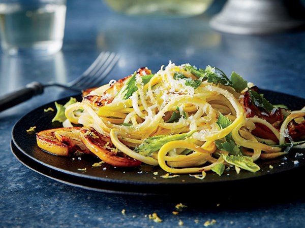 Yellow squash pasta with caramelized lemon