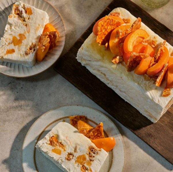 Yoghurt and apricot parfait with almond praline