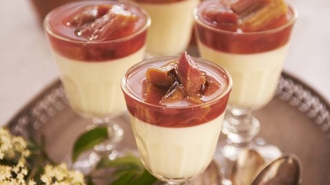Yoghurt and elderflower cream with poached rhubarb