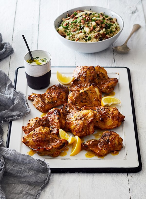 Yoghurt and spice roasted chicken thighs
