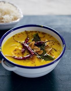 Yoghurt and turmeric soup with curry leaves and egg (Sindhi karri)