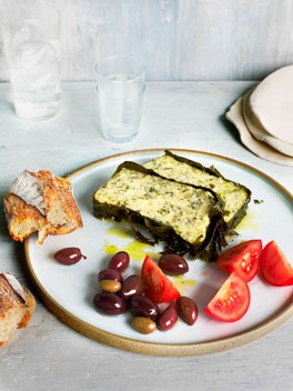 Yoghurt baked in vine leaves with dill and parsley