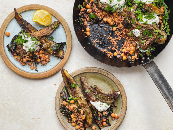 Yoghurt-marinated lamb and aubergine with za'atar