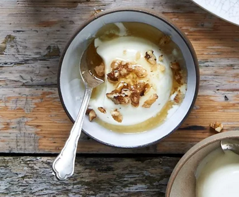 Yoghurt panna cotta with honey and walnuts