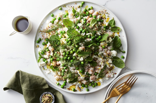 Yoghurty butter beans with pistachio dukkah