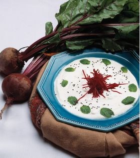 Yogurt and cooked beet dip (Borani-e labu)