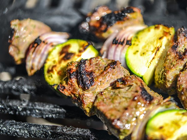 Yogurt-and mint-marinated lamb skewers