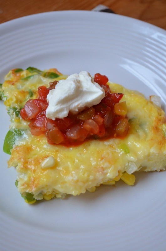 Yogurt and salsa-topped corn-cheddar frittata