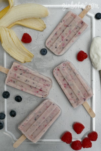 Yogurt banana berry ice pops