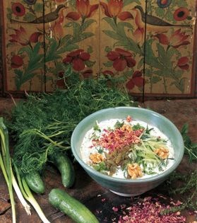 Yogurt, cucumber and rose petal dip (Mast-o khiar)