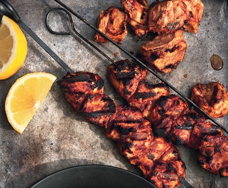 Yogurt-marinated chicken kebabs with Aleppo pepper