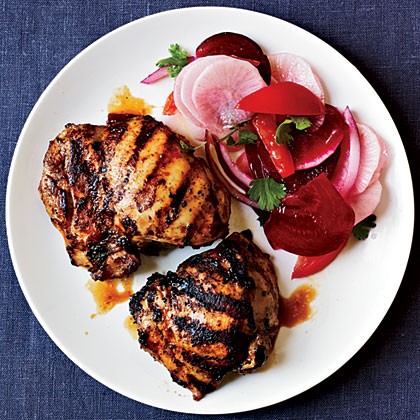 Yogurt-marinated chicken with beet salad