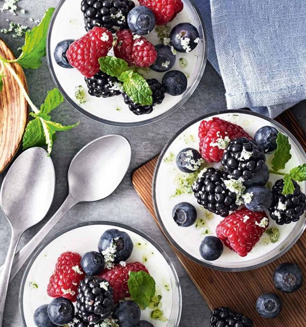 Yogurt mousse, berries and mint sugar [Camilla Biesbjerg Markussen]
