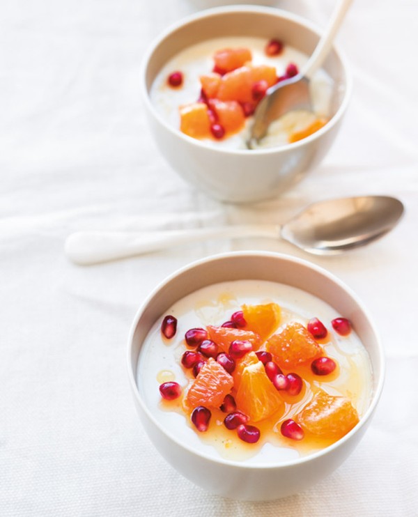 Yogurt panna cotta flecked with vanilla bean