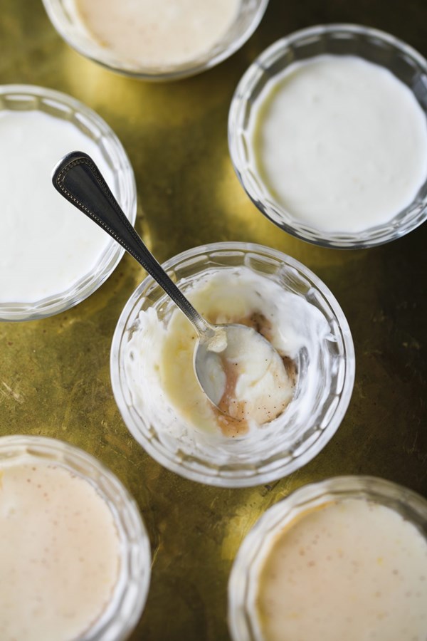 Yogurt panna cotta with sumac syrup