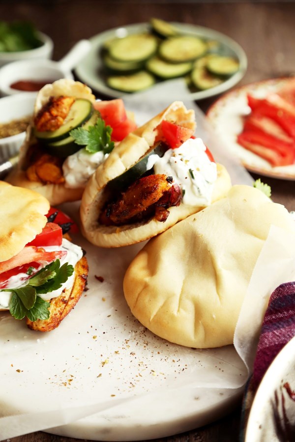 Yogurt pita and baked chicken shawarma