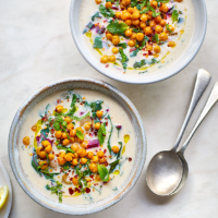 Yogurt soup with crispy chickpeas