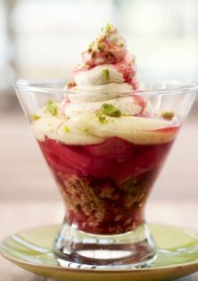Yorkshire rhubarb trifle (Forced Yorkshire rhubarb trifle with ginger wine-soaked parkin crumbs)