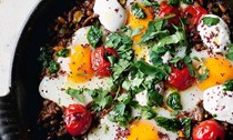 Yotam Ottolenghi and Sami Tamimi’s braised eggs with lamb, tahini and sumac 